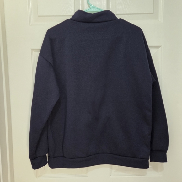 Women Quarter Zip Drop Shoulder Navy Blue Pullover Sweater Size S - Picture 6 of 9